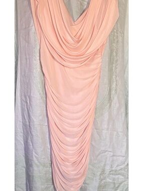 J. Lee Blush Pink Ruched V-Neck Bodycon Midi Dress Size L
